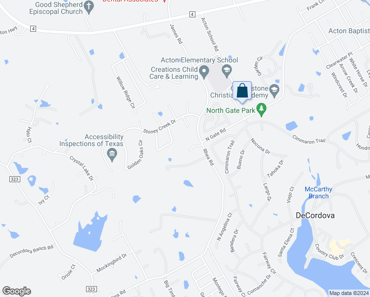 map of restaurants, bars, coffee shops, grocery stores, and more near 4806 The Trees Court in Granbury