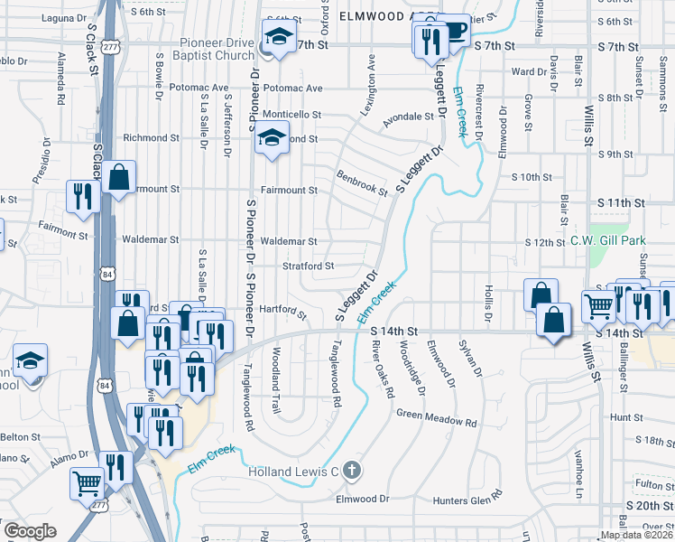 map of restaurants, bars, coffee shops, grocery stores, and more near 4041 Stratford Street in Abilene