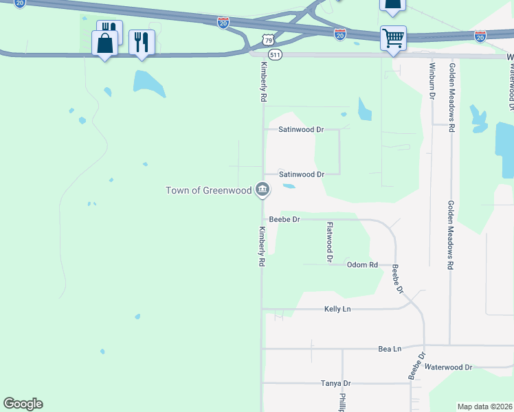map of restaurants, bars, coffee shops, grocery stores, and more near 8470 Beebe Drive in Greenwood