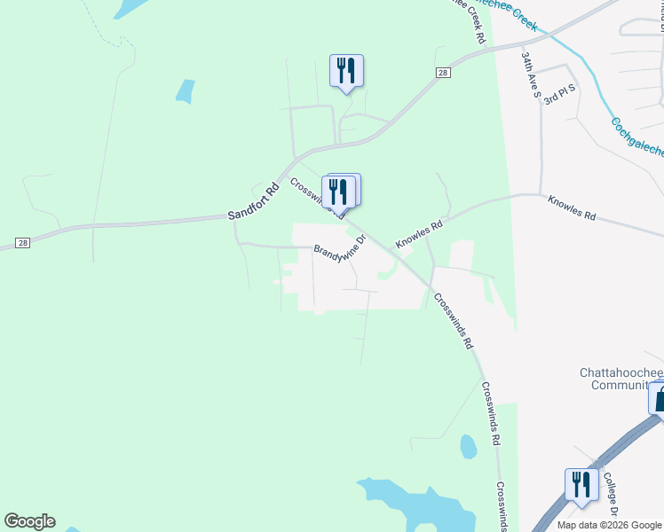map of restaurants, bars, coffee shops, grocery stores, and more near 4108 Brandywine Drive in Phenix City