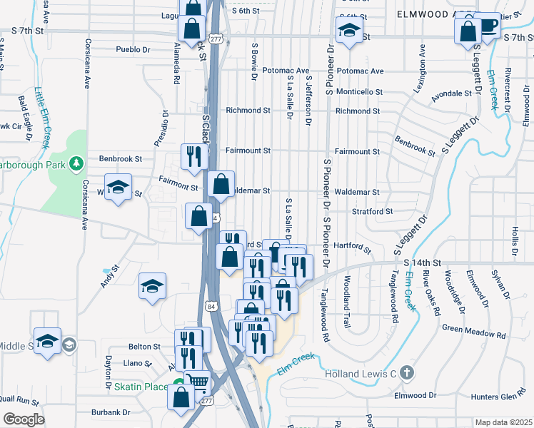 map of restaurants, bars, coffee shops, grocery stores, and more near 1326 South San Jose Drive in Abilene
