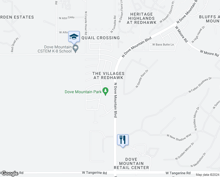 map of restaurants, bars, coffee shops, grocery stores, and more near 5441 West Bandtail Court in Marana