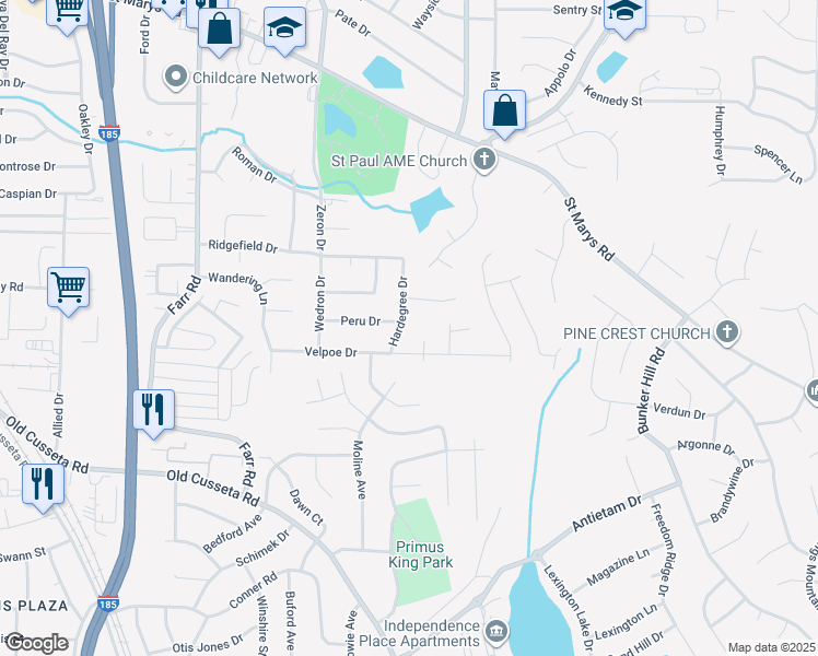 map of restaurants, bars, coffee shops, grocery stores, and more near 803 Mckinnon Drive in Columbus
