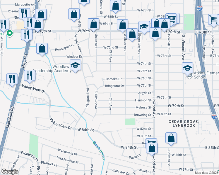 map of restaurants, bars, coffee shops, grocery stores, and more near 700 Argyle Street in Shreveport