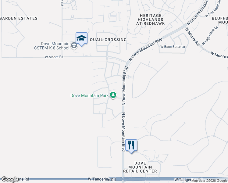 map of restaurants, bars, coffee shops, grocery stores, and more near 5465 West Bandtail Court in Marana