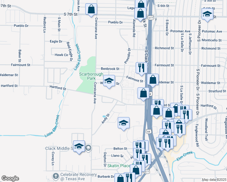 map of restaurants, bars, coffee shops, grocery stores, and more near 5340 Hartford Street in Abilene