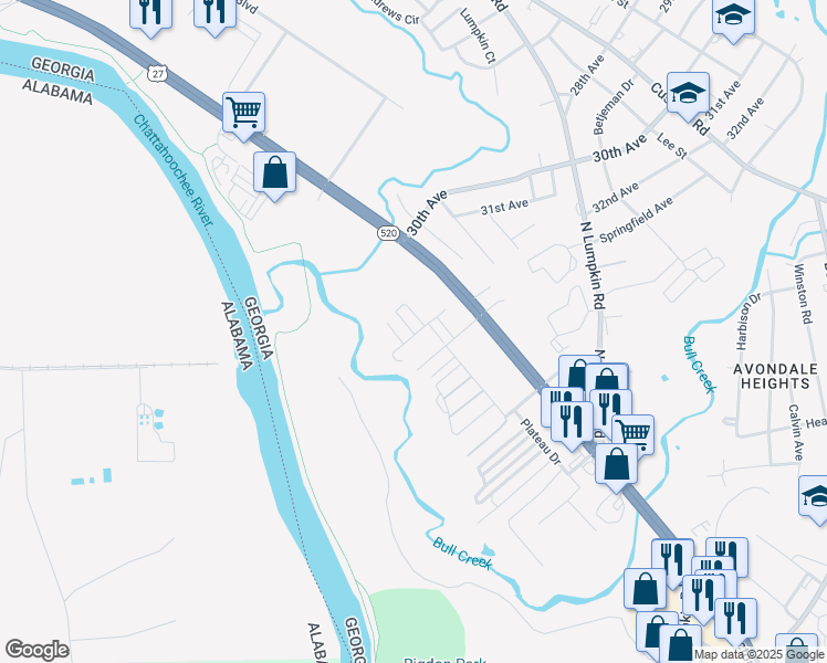 map of restaurants, bars, coffee shops, grocery stores, and more near 3110 Victory Drive in Columbus
