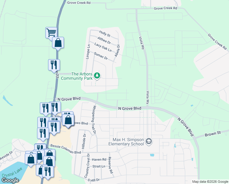 map of restaurants, bars, coffee shops, grocery stores, and more near Unnamed Road in Waxahachie
