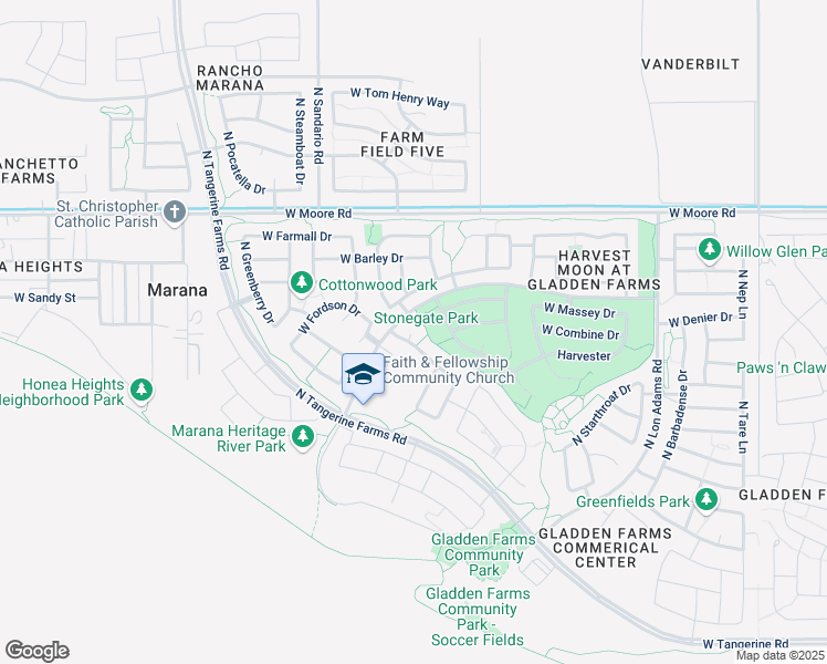 map of restaurants, bars, coffee shops, grocery stores, and more near 12544 North School Day Drive in Marana