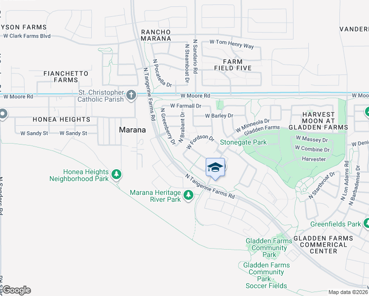 map of restaurants, bars, coffee shops, grocery stores, and more near 12552 North Boscombe Drive in Marana