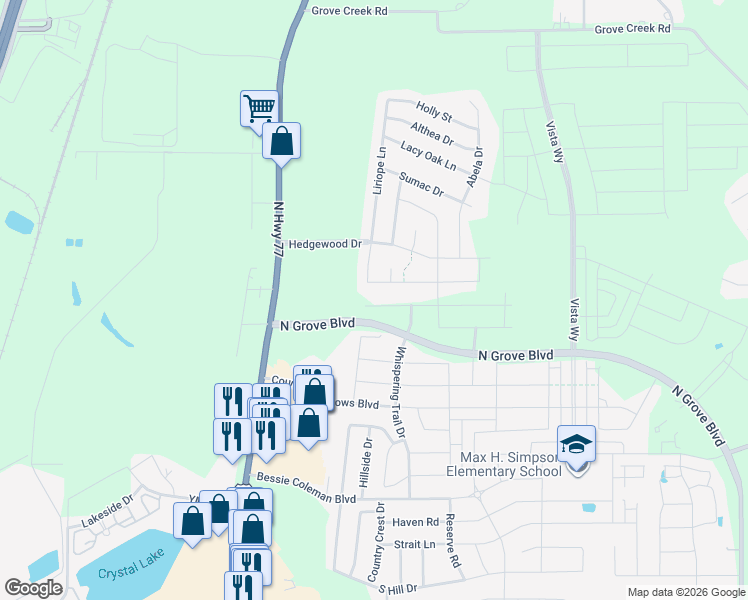 map of restaurants, bars, coffee shops, grocery stores, and more near 1854 Riviera Drive in Waxahachie