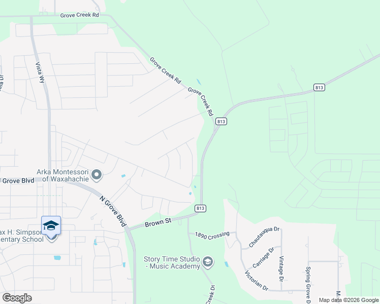 map of restaurants, bars, coffee shops, grocery stores, and more near 3540 Farm to Market Road 813 in Waxahachie