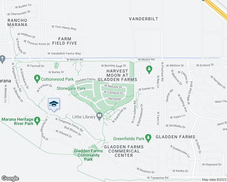 map of restaurants, bars, coffee shops, grocery stores, and more near 11322 West Combine Drive in Marana