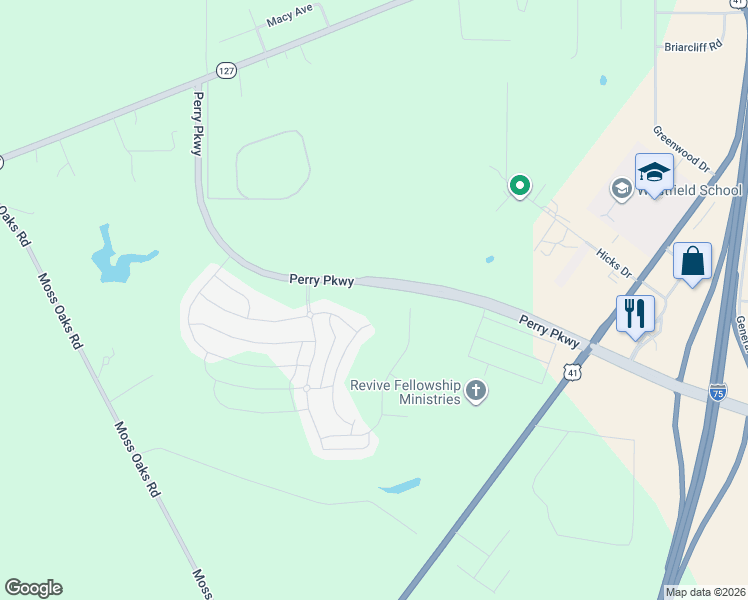 map of restaurants, bars, coffee shops, grocery stores, and more near Agriculture Ln in Perry