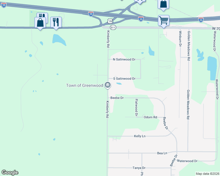 map of restaurants, bars, coffee shops, grocery stores, and more near 7231 Kimberly Road in Greenwood