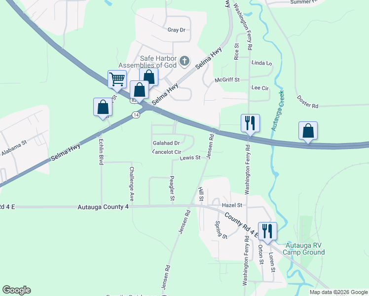 map of restaurants, bars, coffee shops, grocery stores, and more near 101-199 Gallahad St in Prattville