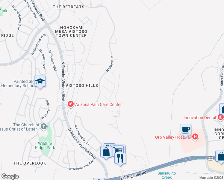 map of restaurants, bars, coffee shops, grocery stores, and more near 739 East Barun Valley Pl in Oro Valley