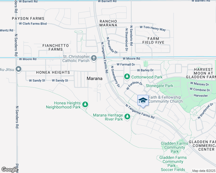 map of restaurants, bars, coffee shops, grocery stores, and more near 12600 North Blondin Drive in Marana