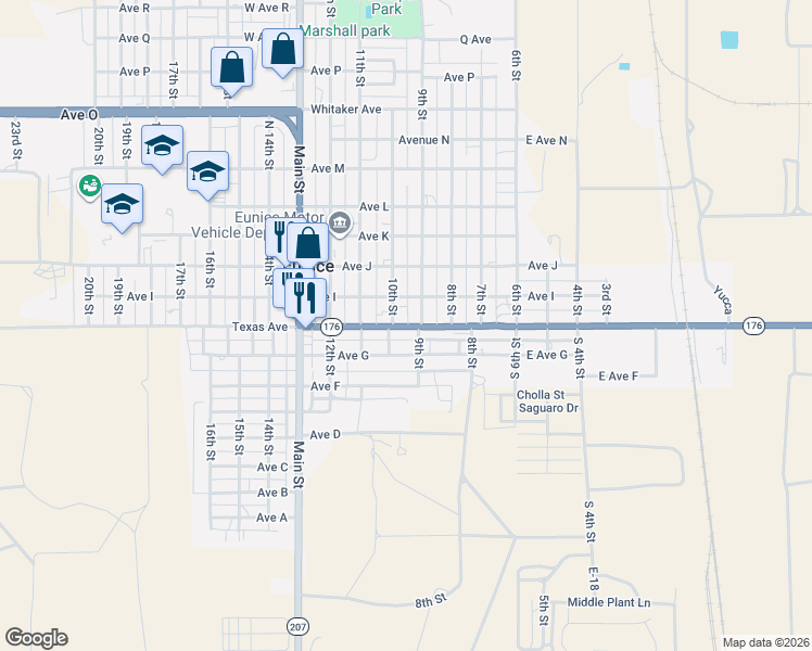 map of restaurants, bars, coffee shops, grocery stores, and more near 811 South 9th Street in Hobbs