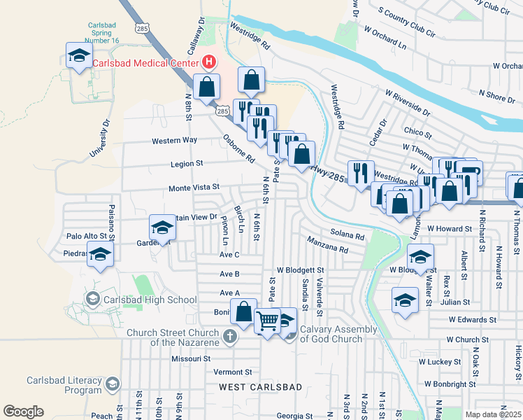 map of restaurants, bars, coffee shops, grocery stores, and more near 1028 North 6th Street in Carlsbad