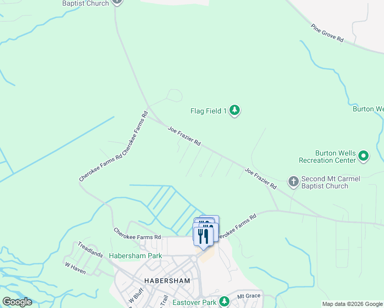 map of restaurants, bars, coffee shops, grocery stores, and more near 2 Adams Way in Beaufort