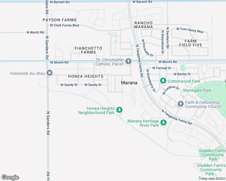 map of restaurants, bars, coffee shops, grocery stores, and more near 12624 North Steele Drive in Marana