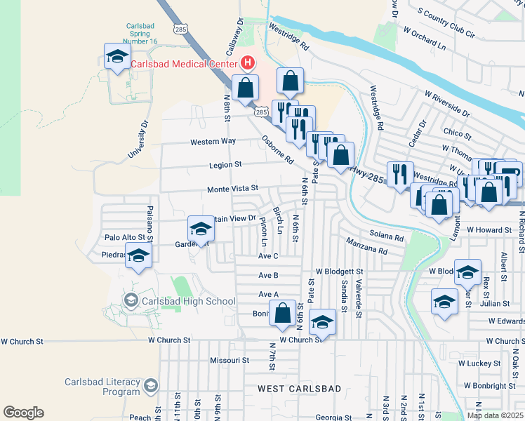 map of restaurants, bars, coffee shops, grocery stores, and more near 2408 Mountain View Drive in Carlsbad