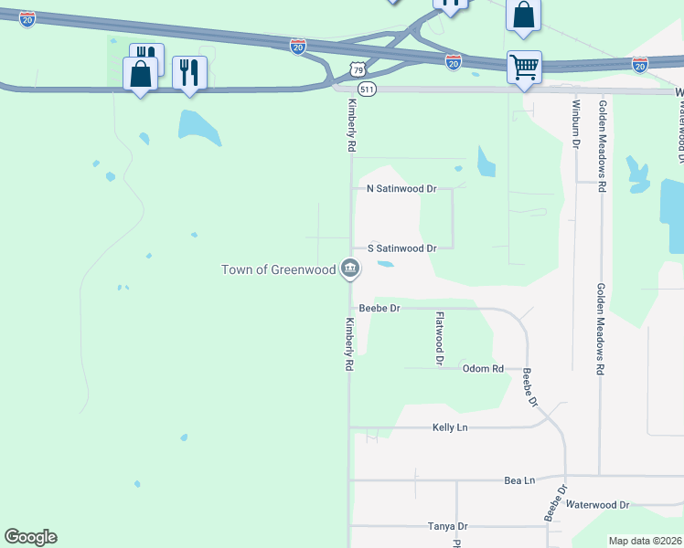 map of restaurants, bars, coffee shops, grocery stores, and more near 8302 South Satinwood Drive in Greenwood