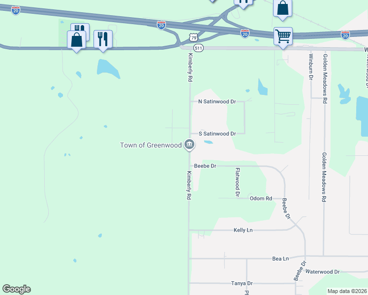 map of restaurants, bars, coffee shops, grocery stores, and more near 7219 Laurel Ridge Drive in Greenwood