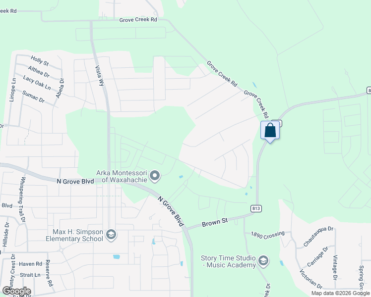 map of restaurants, bars, coffee shops, grocery stores, and more near 155 Country Drive in Waxahachie