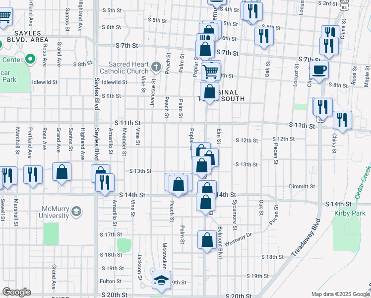 map of restaurants, bars, coffee shops, grocery stores, and more near 1430 South 12th Street in Abilene