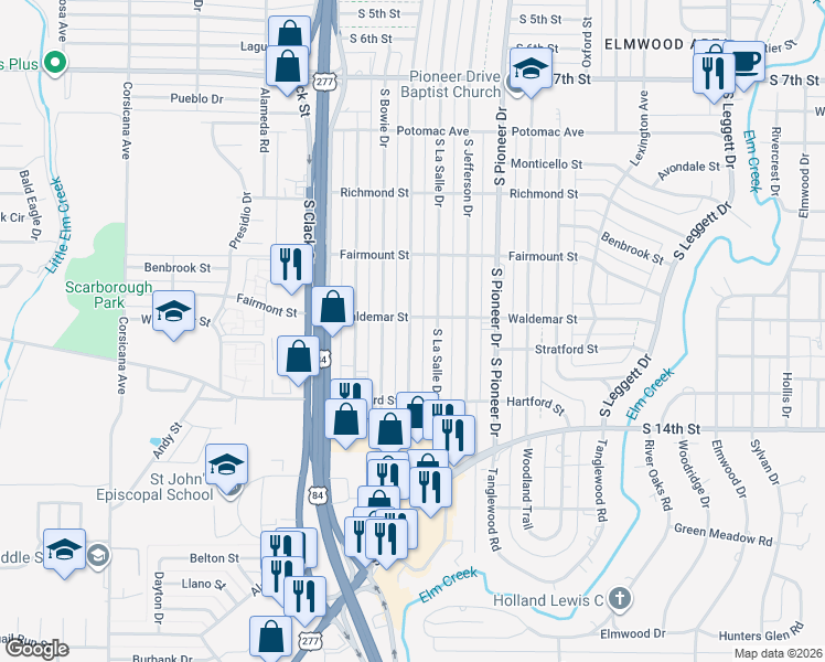map of restaurants, bars, coffee shops, grocery stores, and more near 1297 South San Jose Drive in Abilene