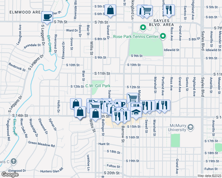 map of restaurants, bars, coffee shops, grocery stores, and more near 3142 South 12th Street in Abilene