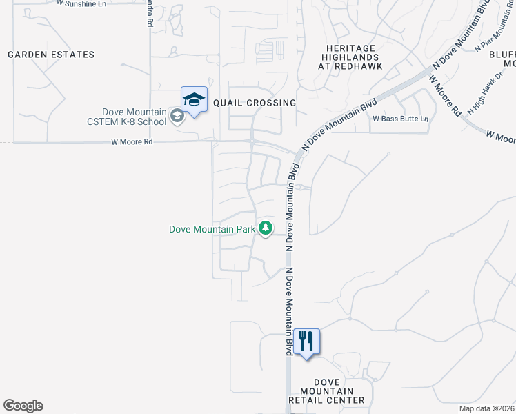 map of restaurants, bars, coffee shops, grocery stores, and more near 5495 West Whiptail Court in Marana
