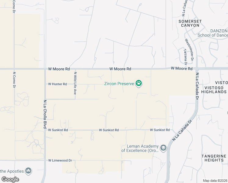 map of restaurants, bars, coffee shops, grocery stores, and more near 1725 West Moore Road in Tucson