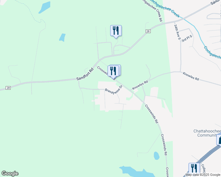 map of restaurants, bars, coffee shops, grocery stores, and more near 4107 Brandywine Drive in Phenix City