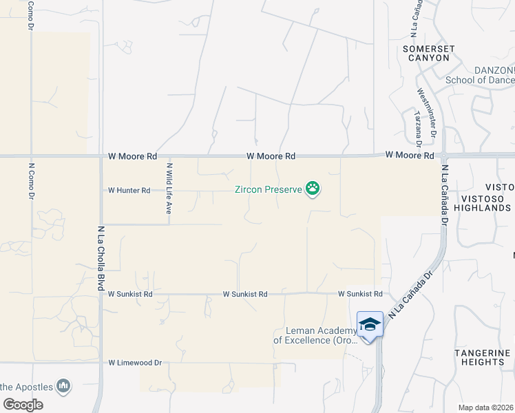 map of restaurants, bars, coffee shops, grocery stores, and more near 1725 West Moore Road in Tucson