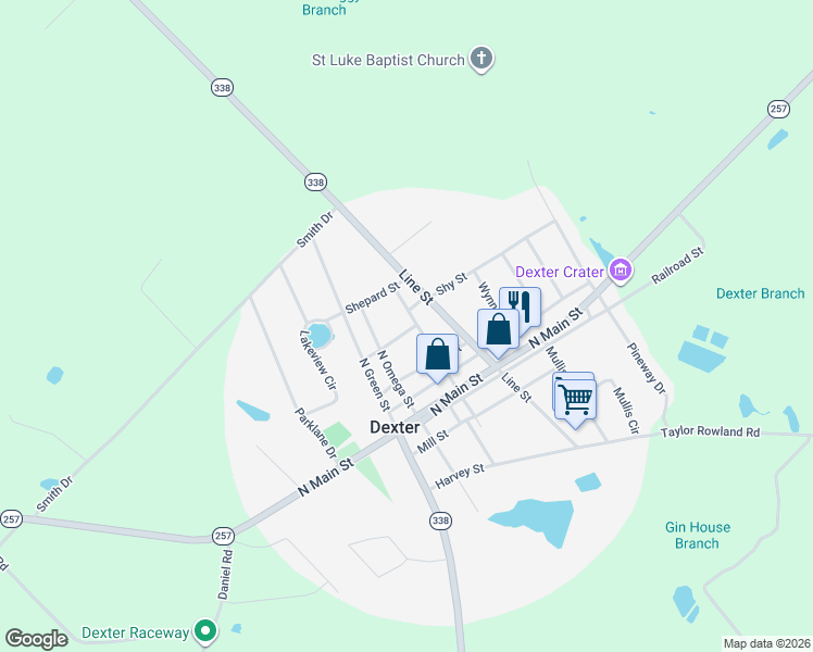 map of restaurants, bars, coffee shops, grocery stores, and more near 220 Poplar Street in Dexter