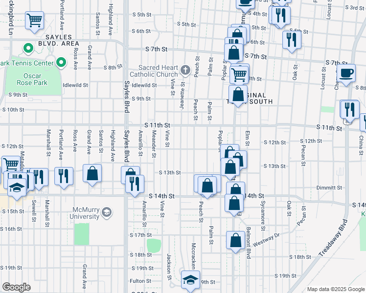 map of restaurants, bars, coffee shops, grocery stores, and more near 1642 South 12th Street in Abilene