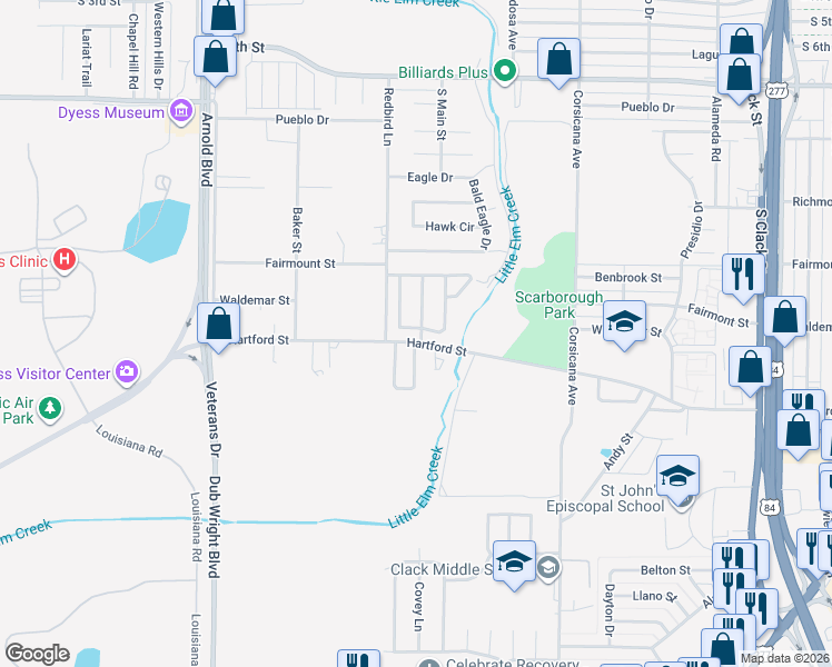 map of restaurants, bars, coffee shops, grocery stores, and more near 5850 Hartford Street in Abilene