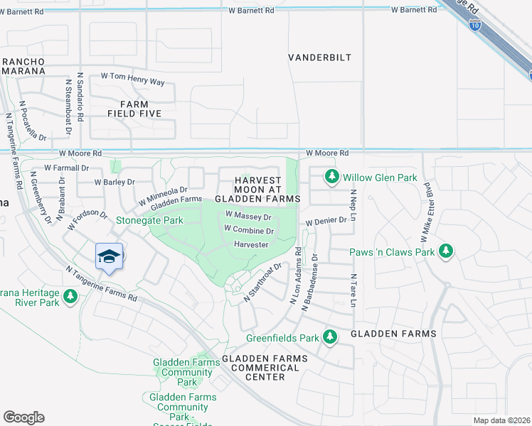 map of restaurants, bars, coffee shops, grocery stores, and more near 11276 West Massey Drive in Marana