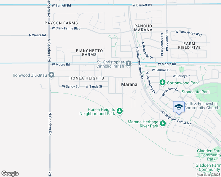 map of restaurants, bars, coffee shops, grocery stores, and more near 12624 North Steele Drive in Marana