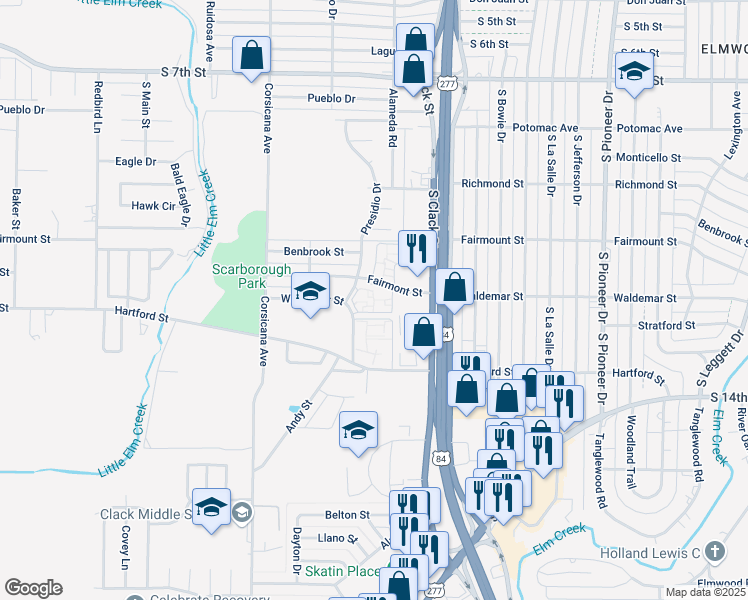 map of restaurants, bars, coffee shops, grocery stores, and more near 5125 Fairmont Street in Abilene