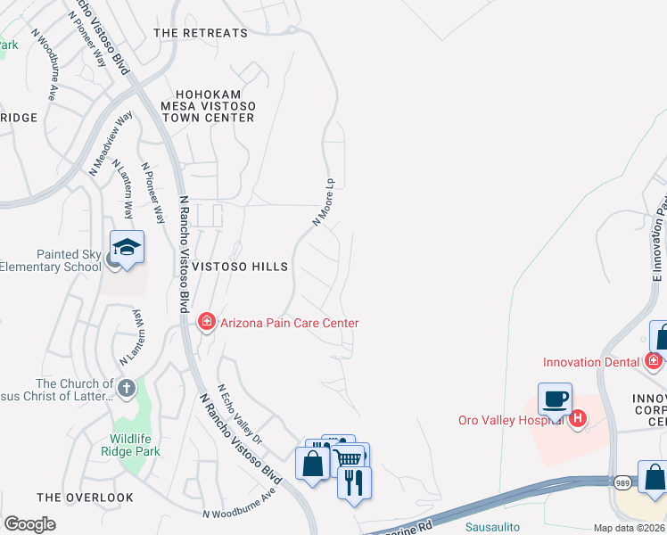 map of restaurants, bars, coffee shops, grocery stores, and more near 756 East Nubra Valley Place in Oro Valley