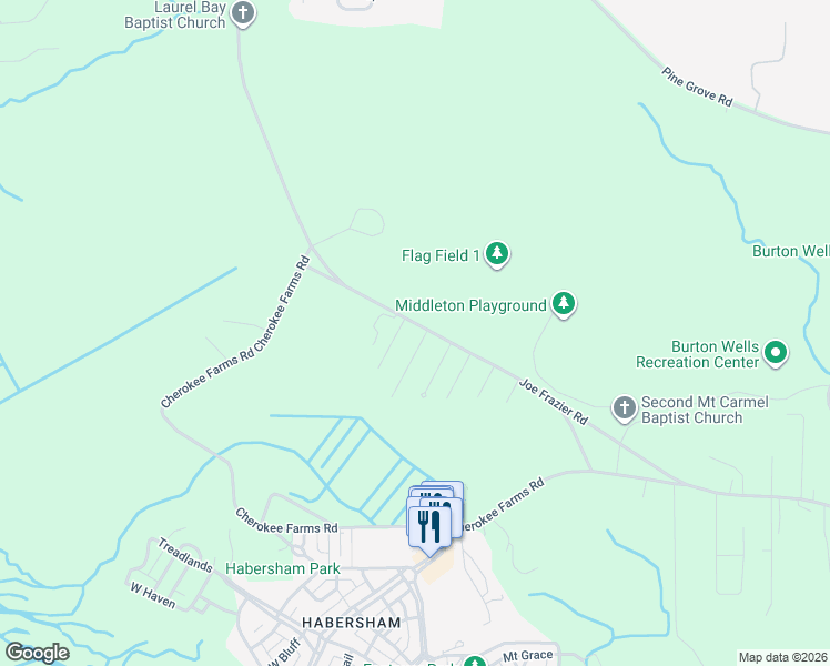 map of restaurants, bars, coffee shops, grocery stores, and more near 2 Adams Way in Beaufort