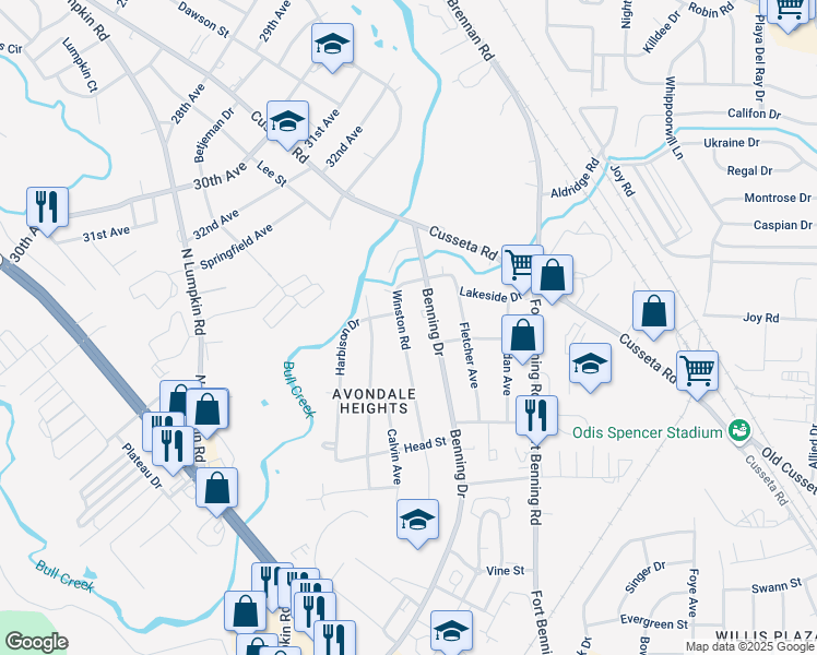 map of restaurants, bars, coffee shops, grocery stores, and more near 812 Winston Road in Columbus