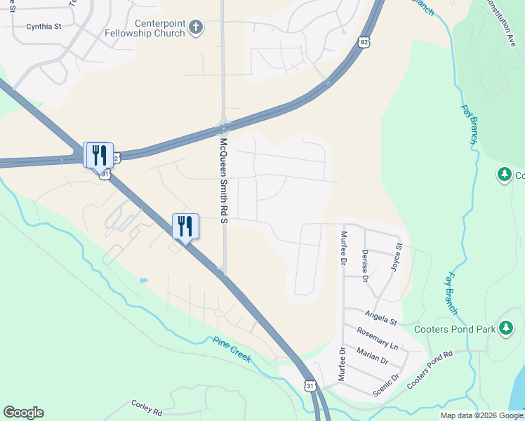 map of restaurants, bars, coffee shops, grocery stores, and more near 1552 McQueen Smith Road South in Prattville