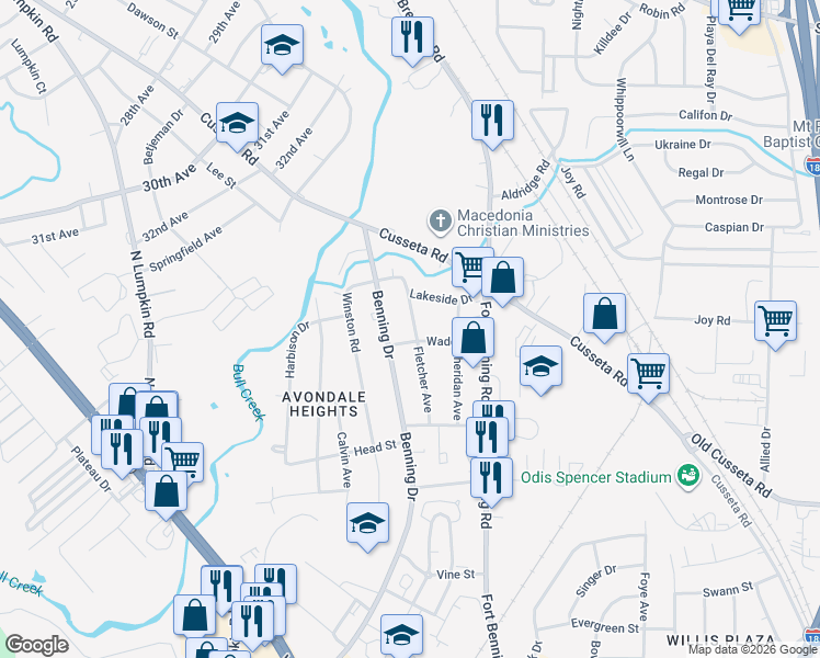 map of restaurants, bars, coffee shops, grocery stores, and more near 815 Fletcher Avenue in Columbus