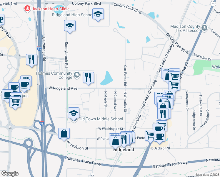 map of restaurants, bars, coffee shops, grocery stores, and more near 310 West Ridgeland Avenue in Ridgeland
