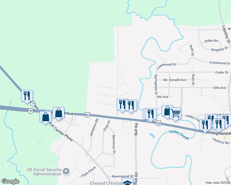 map of restaurants, bars, coffee shops, grocery stores, and more near 2503 Lincoln Drive in Selma